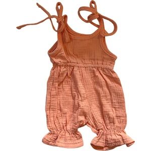 Linen romper tie sleeve with leg ruffles